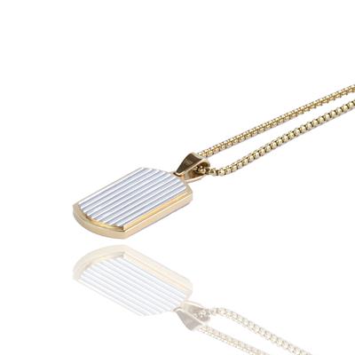 Gold Çizigili Plaka Çelik Kolye