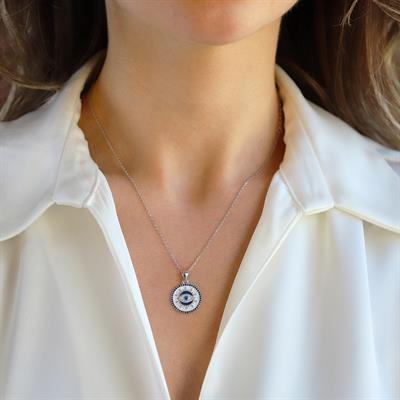 Göz Renkli Mineli Gümüş Kolye