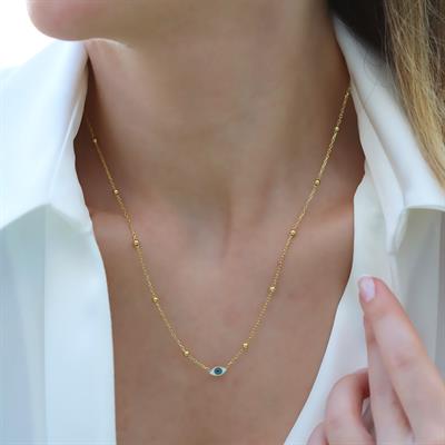 Göz Top Zincirli Trend Gold Gümüş Kolye