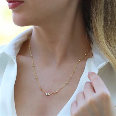 Göz Top Zincirli Trend Gold Gümüş Kolye