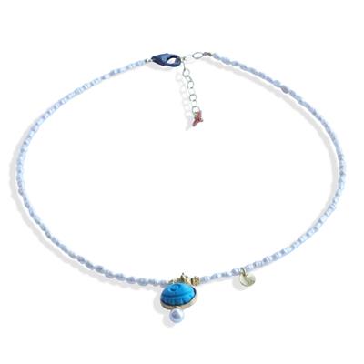 Göz Turkuaz İncili Gold Doğaltaşlı Gümüş Kolye