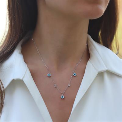 Gözlü Trend Gümüş Kolye