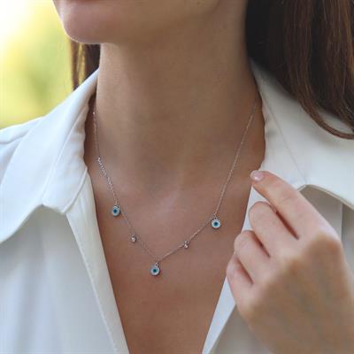 Gözlü Trend Gümüş Kolye