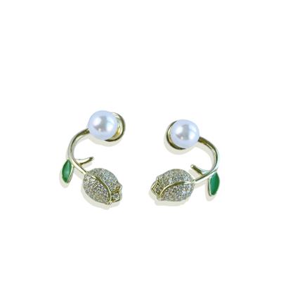 Gül İncili Gold Gümüş Küpe