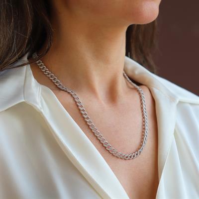 Gurmet Taşlı 6mm 52cm Gümüş Kolye