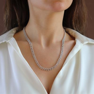 Gurmet Taşlı 6mm 52cm Gümüş Kolye
