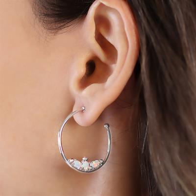 Halka Opal Taşlı Gümüş Küpe