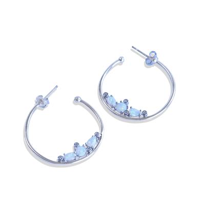 Halka Opal Taşlı Gümüş Küpe