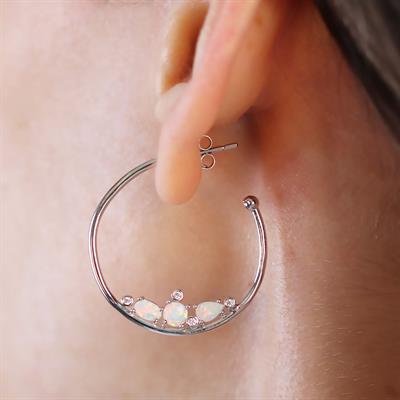 Halka Opal Taşlı Gümüş Küpe