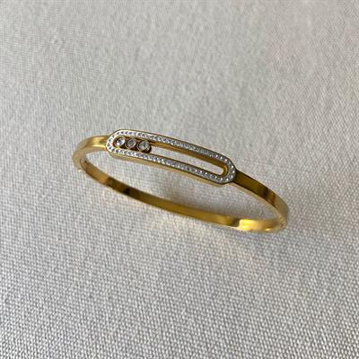 Hareketli Taşlı Gold Çelik Kelepçe