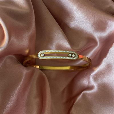 Hareketli Taşlı Gold Çelik Kelepçe