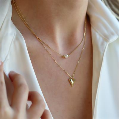 İkili Kalp İncili Kombin Kolye