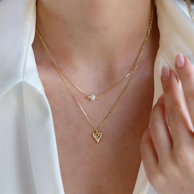 İkili Kalp İncili Kombin Kolye