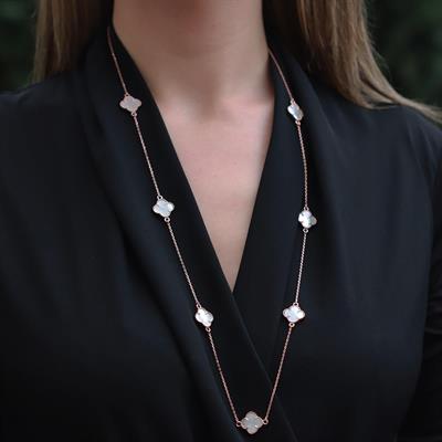İkonik Alhambra Sedef Taşlı Rose Gold Kaplama Gümüş Kolye