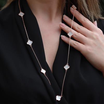 İkonik Alhambra Sedef Taşlı Rose Gold Kaplama Gümüş Kolye