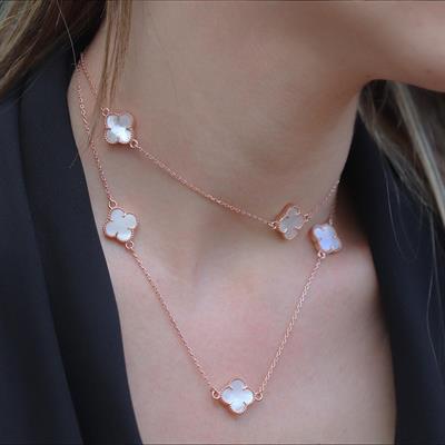 İkonik Alhambra Sedef Taşlı Rose Gold Kaplama Gümüş Kolye