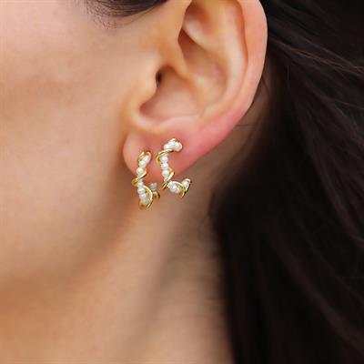 İnci Burgulu Gold Kaplama Gümüş Halka Küpe