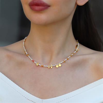 İnci Doğaltaşlı Gold Gümüş Kolye