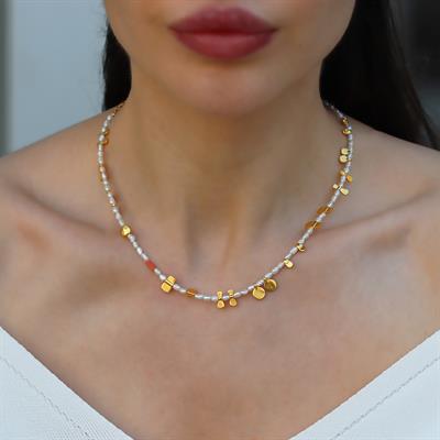 İnci Doğaltaşlı Gold Gümüş Kolye