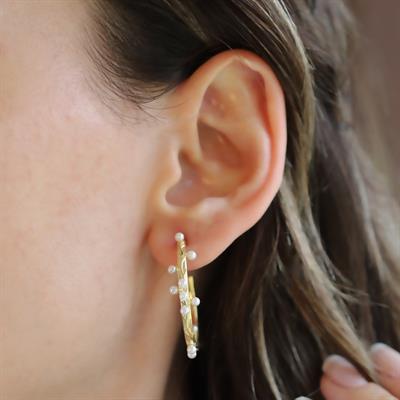 İncili Dal Gold Gümüş Halka Küpe