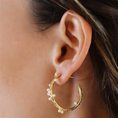 İncili Dal Gold Gümüş Halka Küpe