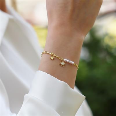 İncili Kutup Yıldızı Gümüş Trend Bileklik