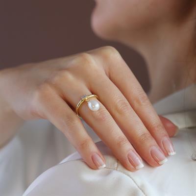 İncili Sarkıt Gold Gümüş Yüzük