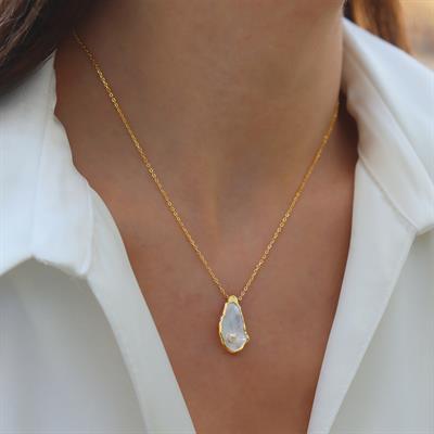 İstiridye İncili Damla Gold Gümüş Set