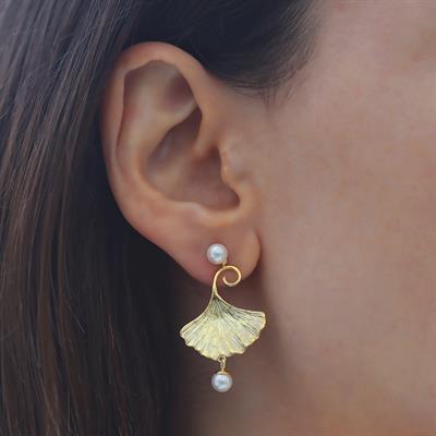 İstiridye İncili Sarkıt Gold Gümüş Set