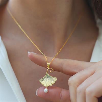 İstiridye İncili Sarkıt Gold Gümüş Set