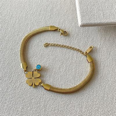 İtalyan Yonca Bileklik Kolye Çelik Set