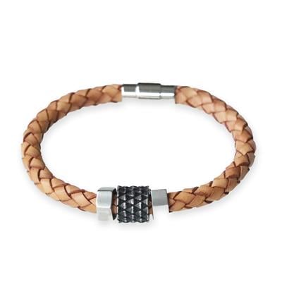 Kahverengi Erkek Deri Çelik Bileklik