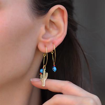 Kaktüs Nazar Gold Gümüş Küpe