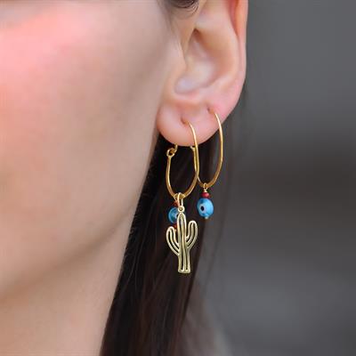 Kaktüs Nazar Gold Gümüş Küpe