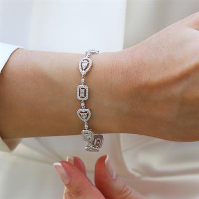 Kalp Baget Damla Figürlü Zirkon Taşlı Gümüş Bileklik