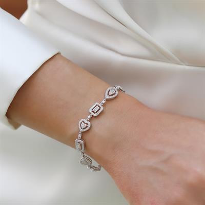 Kalp Baget Damla Figürlü Zirkon Taşlı Gümüş Bileklik