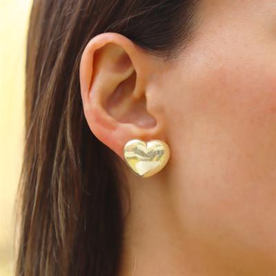 Kalp Bombeli Gold Kaplama Gümüş Küpe