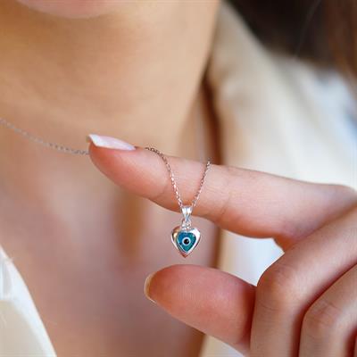 Kalp Camgöz Gümüş Kolye