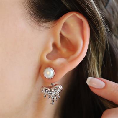 Kalp Damla İncili Gümüş Küpe