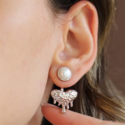 Kalp Damla İncili Gümüş Küpe