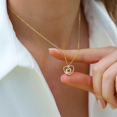 Kalp Düğüm Zirkon Taşlı Gold Gümüş Kolye