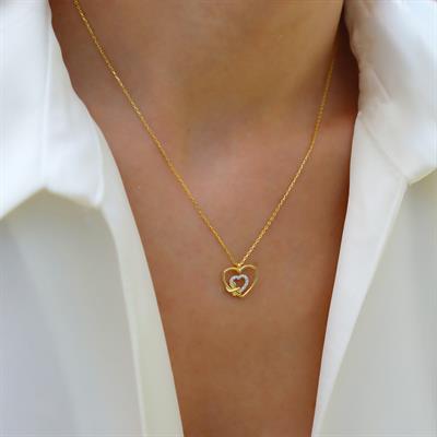 Kalp Düğüm Zirkon Taşlı Gold Gümüş Kolye