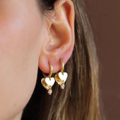 Kalp Göçmen Modeli Gold Gümüş Küpe