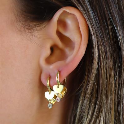 Kalp Göçmen Modeli Gold Gümüş Küpe