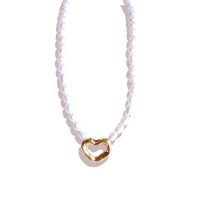 Kalp Gold Kaplama Gümüş İnci Kolye