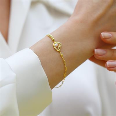 Kalp İncili Trend Gümüş Bileklik