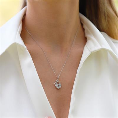 Kalp Kilit Zirkon Taşlı Gümüş Kolye