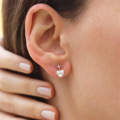 Kalp Mini Zirkon Taşlı Gümüş Küpe