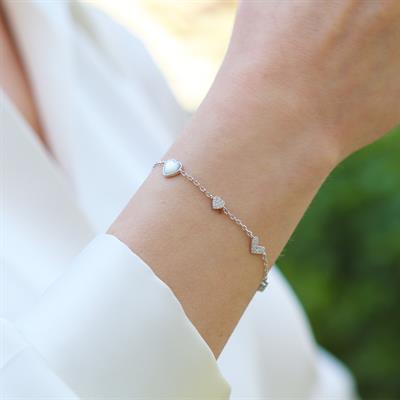 Kalp Sedef Taşlı Gümüş Bileklik