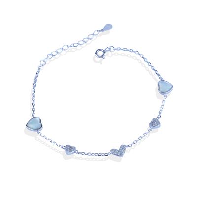 Kalp Sedef Taşlı Gümüş Bileklik